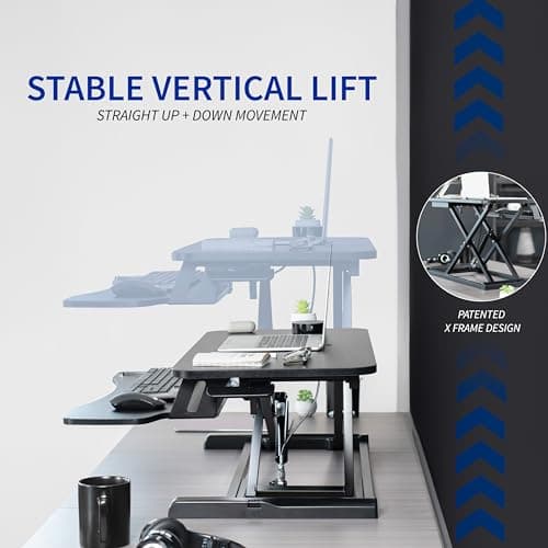 VIVO 32 inch Desk Converter, K Series, Height Adjustable Sit to Stand Riser, Dual Monitor and Laptop Workstation with Wide Keyboard Tray, Black, DESK-V000K