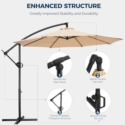 10ft Offset Patio Umbrella with Base Included, Cantilever Offset Hanging Patio Outdoor Market Umbrella UPF50+ UV Protection with Easy Tilt and Crank for Pool Deck and Garden