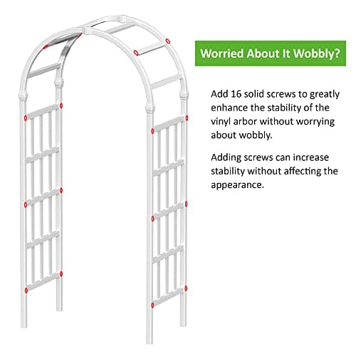 41" W x 86" H Vinyl Arbor, Vinyl Arch, Garden Arch Arbor for Outdoor, Yard, Garden, Climbing Plants - White