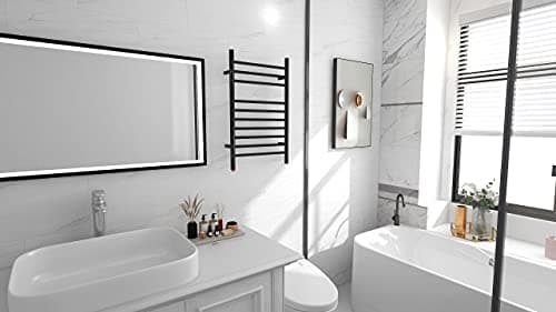 HEATGENE Towel Warmer, Compact Electric Towel Warmer for Small Bathroom, Wall-Mounted Electric Towel Racks, Plug-in/Hardwired Electric Towel Rails - Matte Black