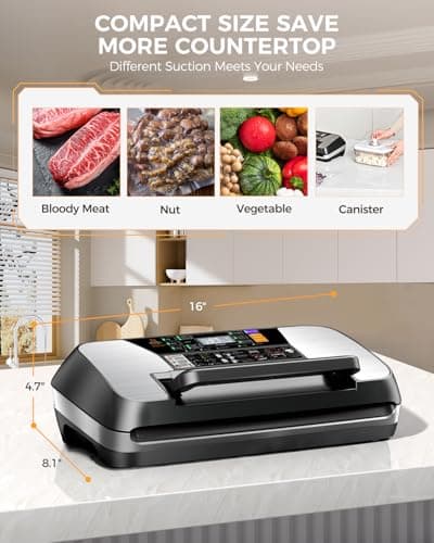 95kpa Vacuum Sealer Machine, Commercial Full Automatic Food Sealer, Food Vacuum Sealing Machine with Cutter, 10 Pre-cut Bags & Bag Rolls and Accessory Hose, Fully Starter Kits, Black