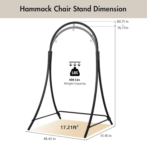 ANOW Adjustable Hammock Chair Swing Stand Only, Heavy Duty Hanging Chair Stand with Safety Hooks for Indoors Outdoors, Max 400 Lbs, Plus Size Version, Black