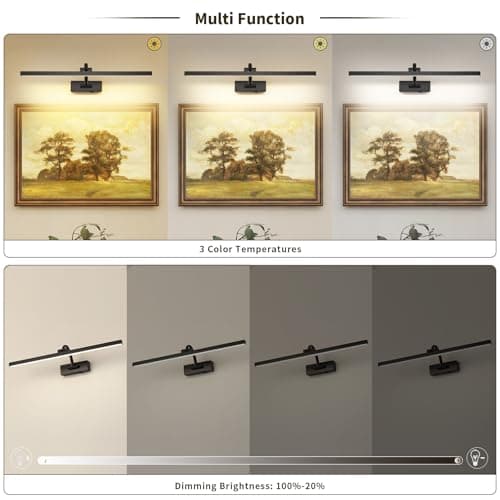 Wireless Picture Lights for Wall Battery Operated, Black Art Lighting for Paintings Rechargeable Gallery lights with Remote and Timer 3CCT Dimmable Painting Lights for Artwork Portrait 23.62 inch