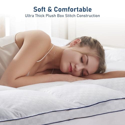 Full Mattress Topper Extra Thick Pillowtop Cooling Mattress Topper Plush Mattress Pad Cover Protector with 8-21 Inch Deep Pocket 3D Snow Down Alternative Fill White