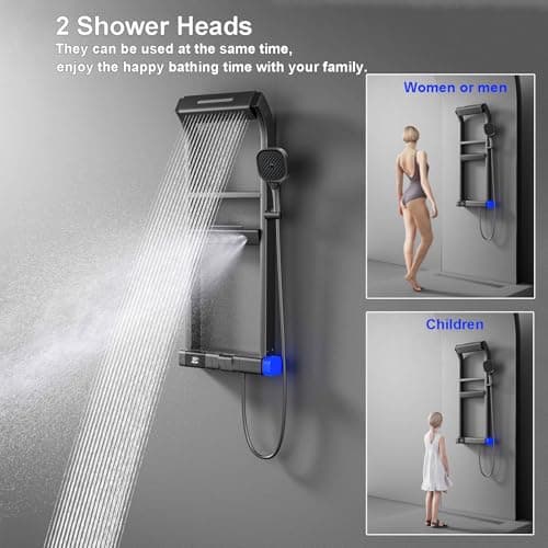 Thermostatic Shower System, 2025 Innovative 6 Functions Shower Faucet Set, LED Digital Display, 5 Piano Keys, 40x10cm Shower Head Sets Complete and Handheld, Bathtub Faucet, 59A Copper