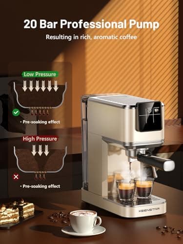 KEENSTAR 20Bar Espresso Machine with Rapid Cold Brew, Hot & Iced Coffee Machine, Espresso Maker with Milk Frother Steam Wand, Touch Screen with 40oz Water Tank for Latte, Cappuccino, Gift