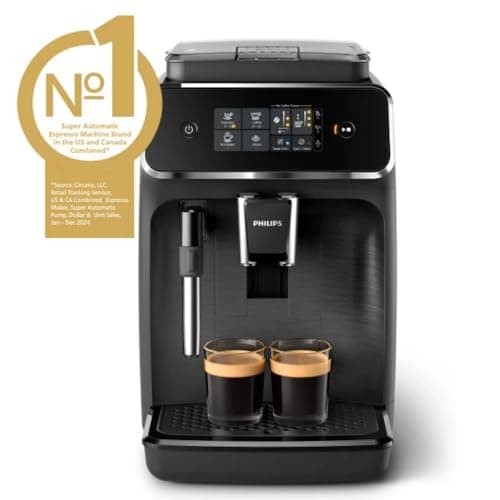 PHILIPS 2200 Series Fully Automatic Espresso Machine, Classic Milk Frother, 2 Coffee Varieties, Intuitive Touch Display, 100% Ceramic Grinder, AquaClean Filter, Aroma Seal, Black (EP2220/14)