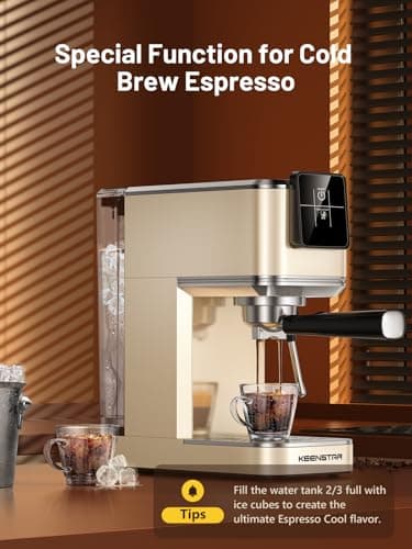 KEENSTAR 20Bar Espresso Machine with Rapid Cold Brew, Hot & Iced Coffee Machine, Espresso Maker with Milk Frother Steam Wand, Touch Screen with 40oz Water Tank for Latte, Cappuccino, Gift