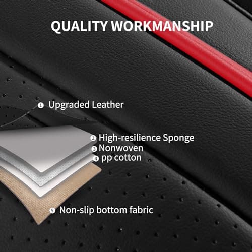 Car Seat Covers,Breathable and Waterproof Leather Seat Covers for Cars,Universal Anti-Slip Driver Seat Cover with Backrest for SUV Pick-up Truck Sedan(Style1,2 PCS Front Seat,Black+Red)