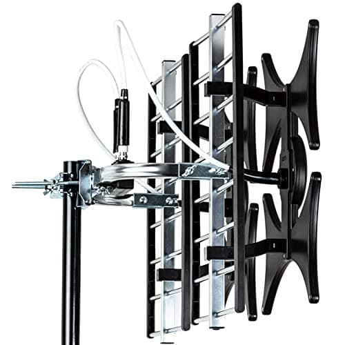 Five Star Multi-Directional 4V HDTV Amplified Antenna - up to 200 Mile Range, UHF/VHF, Indoor, Attic, Outdoor, 4K Ready 1080P FM w/ 40ft RG6 coaxial Cable, Mounting Pole