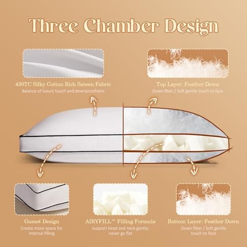 Feather Down Pillows Queen Size Set of 2 with Gusset, Luxury Hotel Collection Bed Pillow 2 Pack, Down Surrounded Gusseted Pillows for Sleeping, Soft Fluffy for Side, Back Sleepers 20x30 in.