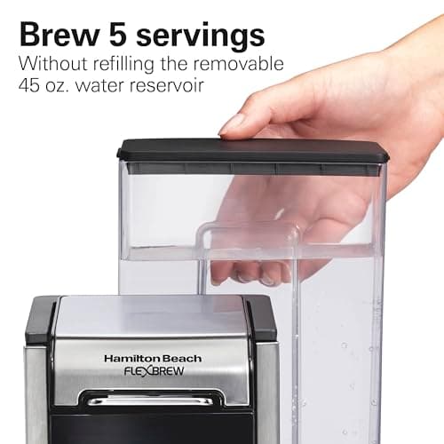 Hamilton Beach FlexBrew Advanced 4-in-1 Single Serve Hot & Iced Coffee Maker with Removable 45 oz. Water Reservoir, Use Pod Packs and Grounds, Fast Brewing, LED Touchscreen, Black (49925)