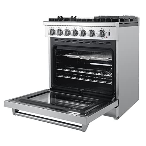 FORNO Lazio Dual Fuel 30″ Inch. Gas Range Electric Oven Freestanding 5 Sealed Burners 69,500 BTU Stove-Top Output, Electric Oven Includes Air Fryer and Griddle
