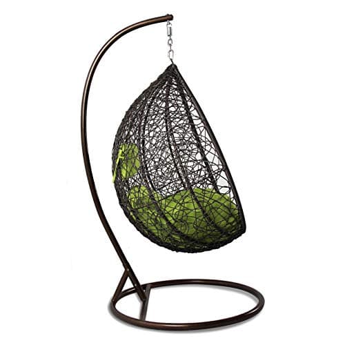 Island Gale Luxury Hanging Hammock Porch Rattan Wicker Swing Chair Outdoor Egg Chair with Cushion and Stand (Green)