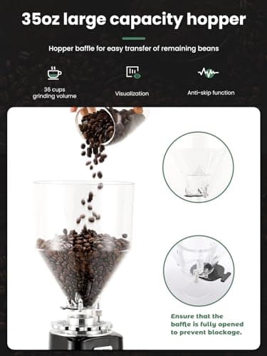 Huanyu Flat Burr Coffee Grinder with 19 Grinding Settings Large Capacity 35oz Black and Huanyu Electric Espresso Portafilter Cleaner with Dual Brush Heads and Three Scrapers Bundle