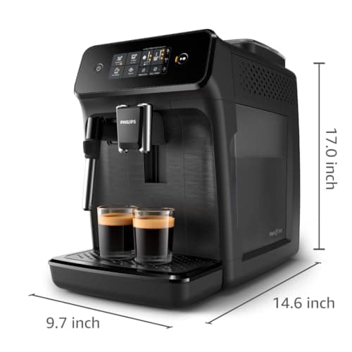 PHILIPS 1200 Series Fully Automatic Espresso Machine, Classic Milk Frother, 2 Coffee Varieties, Intuitive Touch Display, 100% Ceramic Grinder, AquaClean Filter, Aroma Seal, Black (EP1220/04)