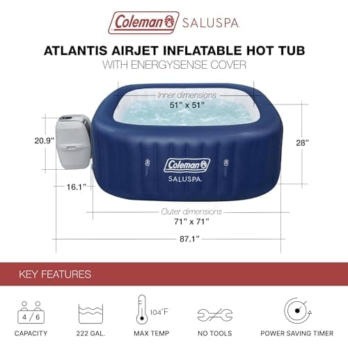Bestway Coleman Hawaii AirJet Inflatable Hot Tub with EnergySense Cover, Blue + Bestway SaluSpa Spa Seat (4 Pack) + Bestway SaluSpa Pillows (2 Pack)