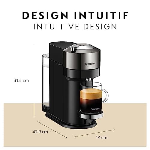 Nespresso Vertuo Next Deluxe Coffee and Espresso Maker, Pure Chrome with Aeroccino Milk Frother,1.1 liter, Black