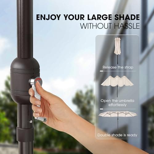 wikiwiki 15ft Large Patio Umbrellas with Base Included, Outdoor Double-Sided Umbrella with Crank Handle, Powerful UV Protective, for Pool Lawn Garden, Beige