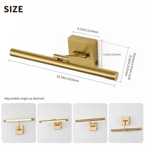 Joosenhouse Battery Operated Picture Lights for Wall Rechargeable Art Lighting for Paintings Wireless Gallery Light with Remote Control 16.54” Dimmable and Timed Off Wall Sconce Brass Color
