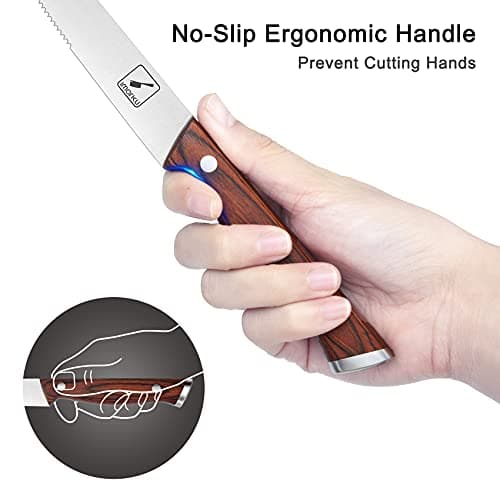 imarku Steak Knives Set of 6, Japanese HC Steel Premium Serrated Steak Knife Set with Ergonomic Handle and Gift Box, Home Essential, Best Birthday Gifts for Women and Men