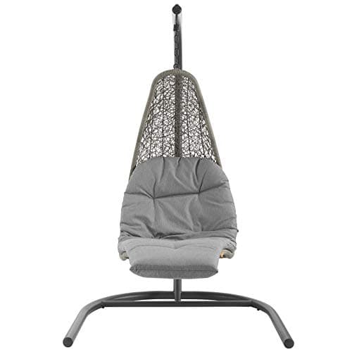 Modway Landscape Wicker Rattan Outdoor Patio Porch Chaise Lounge Hanging Swing Chair Set with Stand in Light Gray Gray