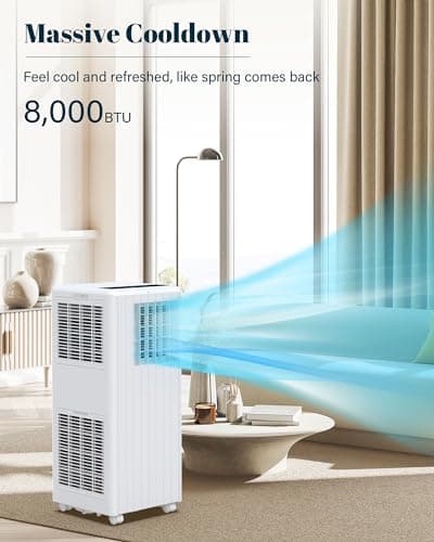 8,000 BTU Portable Air Conditioner for Indoor Rooms, 3-In-1 AC Unit for Bedroom 250-350 Sq.Ft, Dehumidifier, Fan, Sleep Mode, 24 Timer, Remote Control, Window Kits