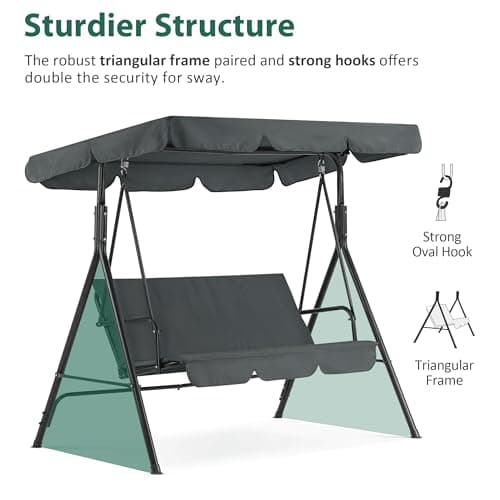 MCombo 2-3 Person Outdoor Patio Swing Chair, Convertible Canopy Hanging Swing Glider Lounge Chair, Removable Cushions, 4003 (Dark Gray)