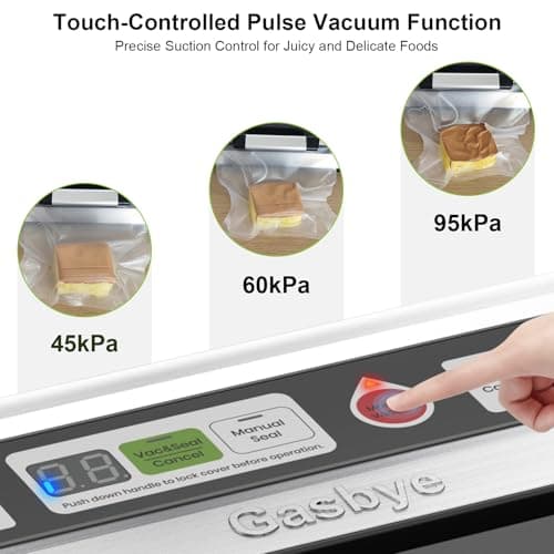 Vacuum Sealer Machine, 95kPa Food Sealer with Double Heat Seal for Dry/Moist Food, Easy-lock Handle, Built-in Bag Storage & Cutter, Progress Display, Removable Drip Tray, Silver