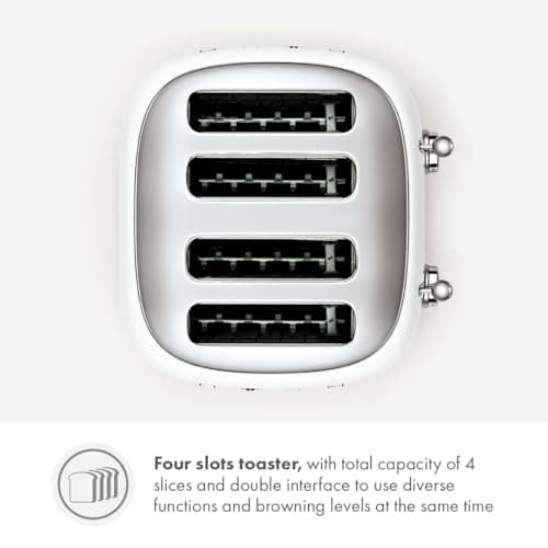 Smeg 50's Style Retro Aesthetic 4 Slice Toaster 6 Presets Extra Wide Slots White TSF03WHUS
