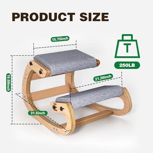 Ergonomic Kneeling Chair with Wooden Frame - Adjustable Height Office Chair with Soft Padding for Back Pain Relief, Posture Correcting Home & Office Desk Chair