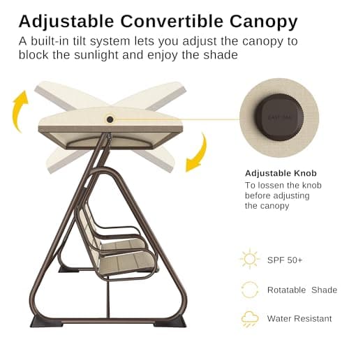 EAST OAK 2-Person Outdoor Porch Swing with Adjustable Canopy, Patio Swing Chair with Comfortable and Breathable Seats, Independent Swing Chairs for Garden, Balcony, Backyard, Chestnut Brown