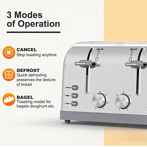 Toaster 4 Slice Retro Stainless Steel,Best Prime 4 Slice Toaster Wide Solt with 7 Shade Settings, Perfect for Waffles, Bagels and More Lainsten T-527