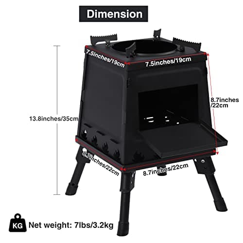 Lineslife Wood Burning Camp Stove, Portable Cast Iron Camping Wood Stove, Black Woodstove with Carrying Case for Backpacking Outdoor Cooking