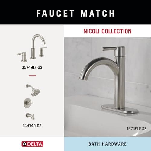 Delta FAUCET NIC64-DN Nicoli 4-Piece Bath Hardware Set 18 to 24 in. Towel Bar, Toilet Paper Holder, Towel Ring, Towel Hook in Brushed Nickel