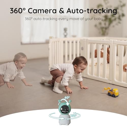 BOIFUN 2K WiFi Baby Monitor with Camera and Audio, Soothing Night Light, APP & 5" Split-Screen Control, Motion/Cries/Noise/Customizable Alarm Zones Detect, Auto Tracking, Humidity&Temperature Detect