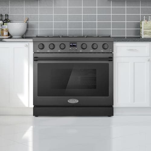 COSMO COS-GRC366KB-BK 36 in. Lumin Collection 6.0 cu. ft. Gas Range with 6 Sealed Burners and Convection Oven in Matte Black