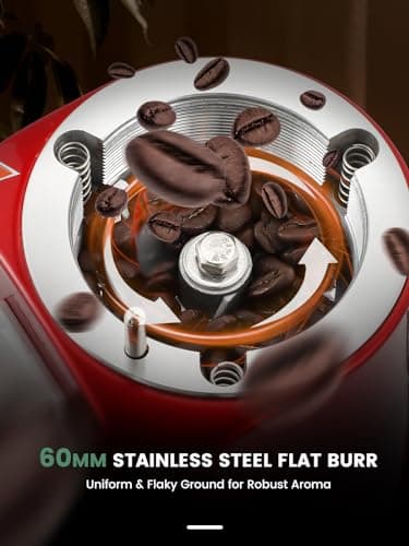 Huanyu Flat Burr Coffee Grinder Large Capacity 35oz Red and Huanyu Electric Coffee Bean Grinder with Closed Grinding System Anti-Static Design for Dust-Free Home Use Bundle