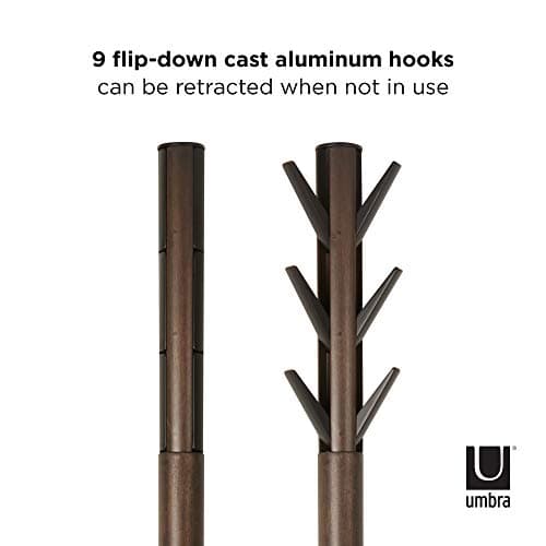 Umbra Flapper Coat Rack, Clothing Hanger, Umbrella Holder, and Hat Organizer, Great for Entryway, Black/Walnut (320361-048)