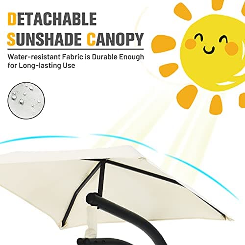 Giantex Outdoor Hanging Chaise Lounge Chair, Patio Hammock Chair with Removable Canopy, Cushion & Anti-toppling Rope, Hanging Arc Chaise Hammock for Patio Poolside Backyard Garden Porch (Beige)