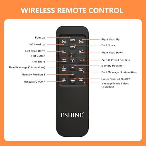 ESHINE Split Queen Adjustable Bed Frame with Mattress - 14" Gel Memory Foam Mattress, USB Ports, Underbed Night Light, Head and Foot Incline, Top Split Queen, Orange