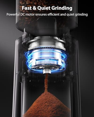 Aromaster Burr Coffee Grinder with 25 Grind Setting, Adjustable 2-12 Cups Timer, Professional Conical Coffee Bean Grinders for Home Use, 3-Ears Portafilter Holder, Anti-static, Cleaning Brush, Black