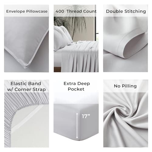 Luxury Bamboo Market | King Size Bed Sheet Set | 100% Viscose Made from Bamboo | Organically Grown | Ultra Soft | Cooling Sheets for Hot Sleepers | 17" Deep Pocket [Dove Grey (Silver Grey)]