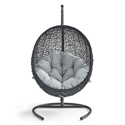 Modway EEI-739-GRY-SET Encase Wicker Rattan Outdoor Patio Porch Lounge Egg, Swing Chair with Stand, Gray