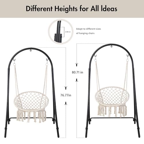 ANOW Adjustable Hammock Chair Swing Stand Only, Heavy Duty Hanging Chair Stand with Safety Hooks for Indoors Outdoors, Max 400 Lbs, Plus Size Version, Black