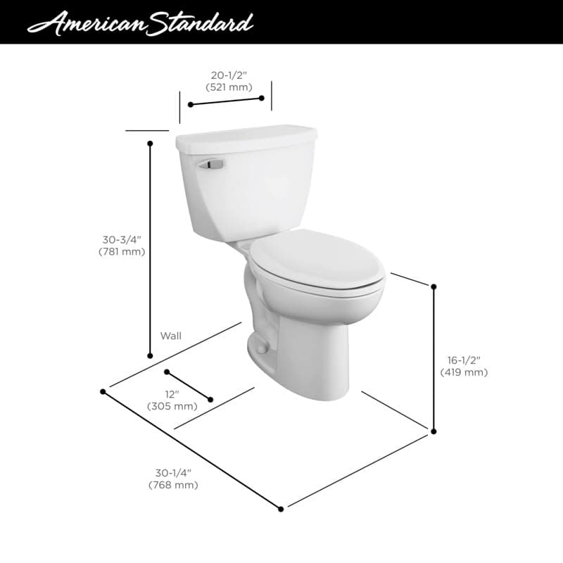 American Standard 2467016.020 Cadet Two-Piece Pressure Assisted Toilet, Chair Height, Elongated Front, White, 1.6 GPF