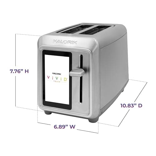 Kalorik Toaster VIVID TOUCH Series 2-Slice with Large High-Resolution Touchscreen and Customizable Cooking Presets by Bread Type, Features Wide Slots and High Lift Lever, 1000-Watts, Stainless Steel