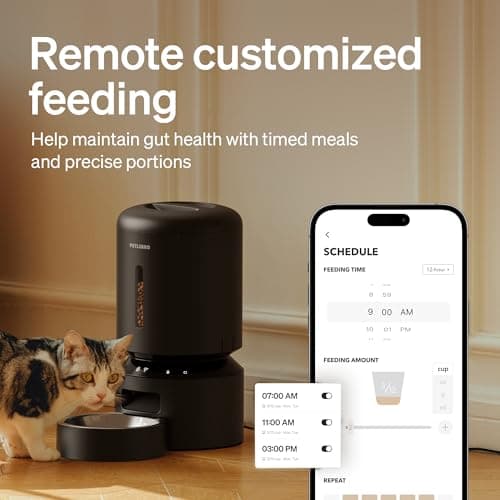 PETLIBRO Automatic Cat Feeder, 5G WiFi Automatic Dog Feeder with Freshness Preservation, 5L Timed Cat Feeder with Low Food Sensor, Up to 10 Meals Per Day, Granary Pet Feeder for Cats, Black