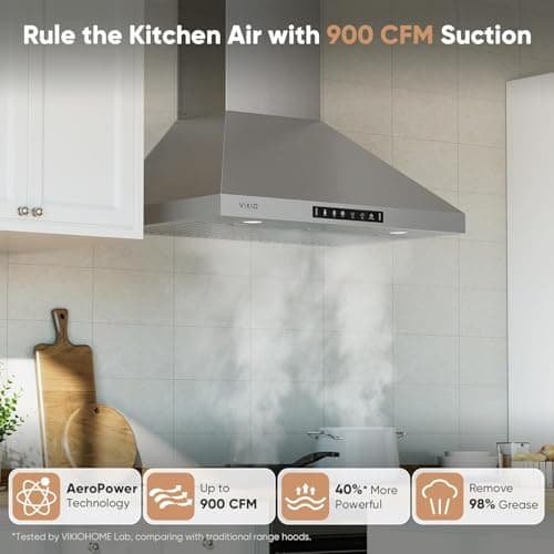 Wall Mount 30 Inch Range Hood 900 CFM, Ductless/Ducted Convertible Kitchen Hood, 3-speed Gesture Sensing & Touch Control, Stainless Steel Kitchen Vent Hood with Permanent Baffle Filters