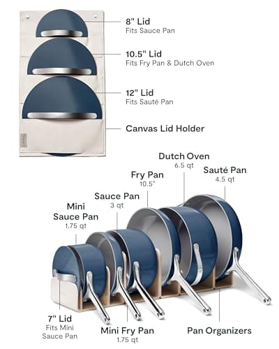 Caraway Deluxe Nonstick Ceramic Cookware Set (16 Piece) Pots, Frying Pans, Lids and Kitchen Storage - PFAS & PFOA Free - Oven Safe Ceramic Pan Set & Compatible with All Stovetops - Navy